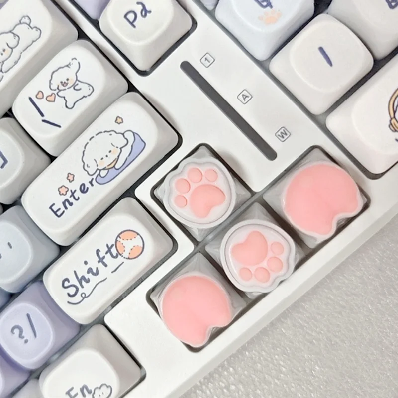 2Pcs Pink Color 3D Cute Cat Paw Keycaps For Mechanical Keyboard Cherry MX Switch DIY Key Cap Soft Silicone Keycup Artisan ﻿