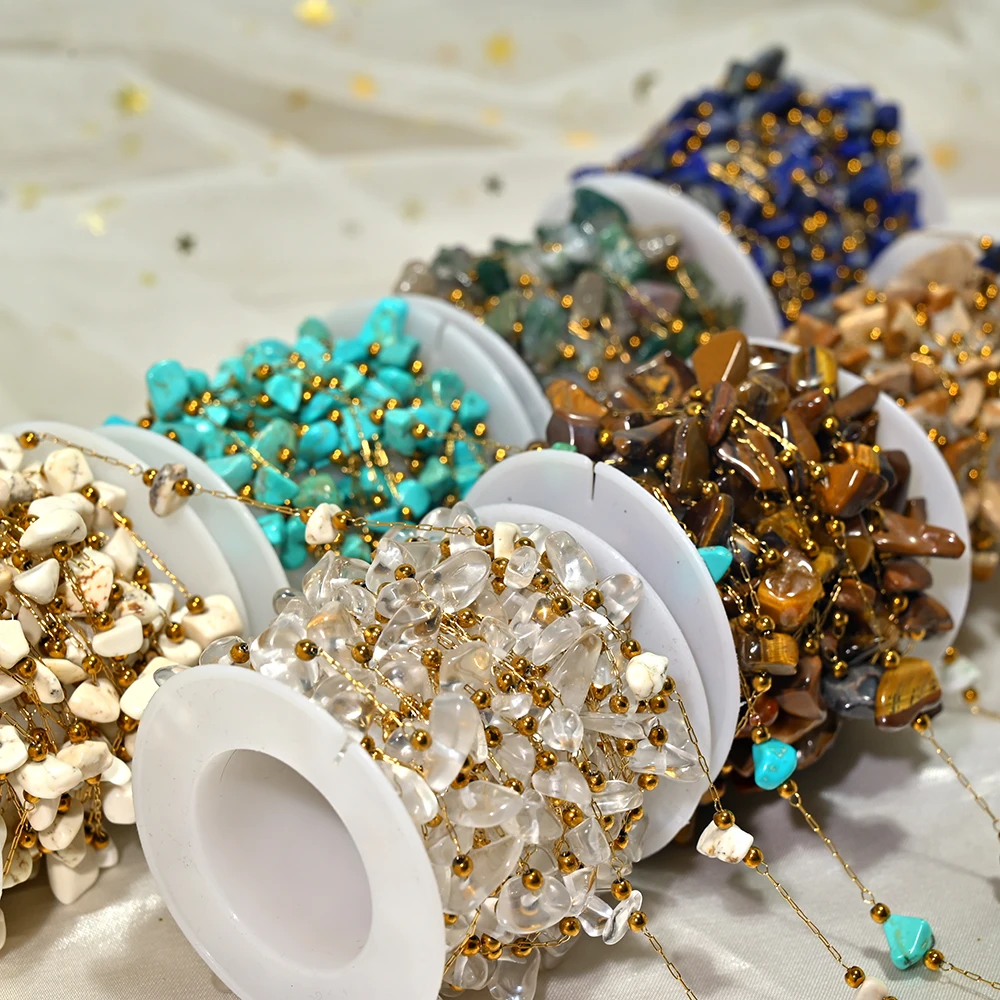 0.5 Meters Irregular Natural Stone Chains Stainless Steel Gold Color Tarnish Free Handmade Bead for DIY Jewelry Making Finding view 5