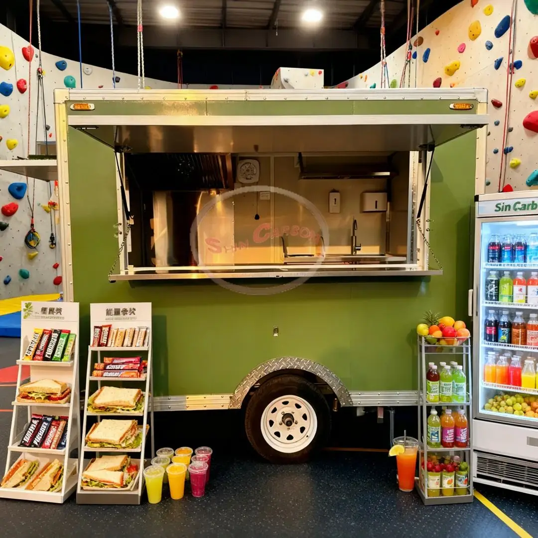 

Nordic Style Fresh Green Food Trailer Towable Vending Cart Eco-Friendly for Campground Commercial Street Business
