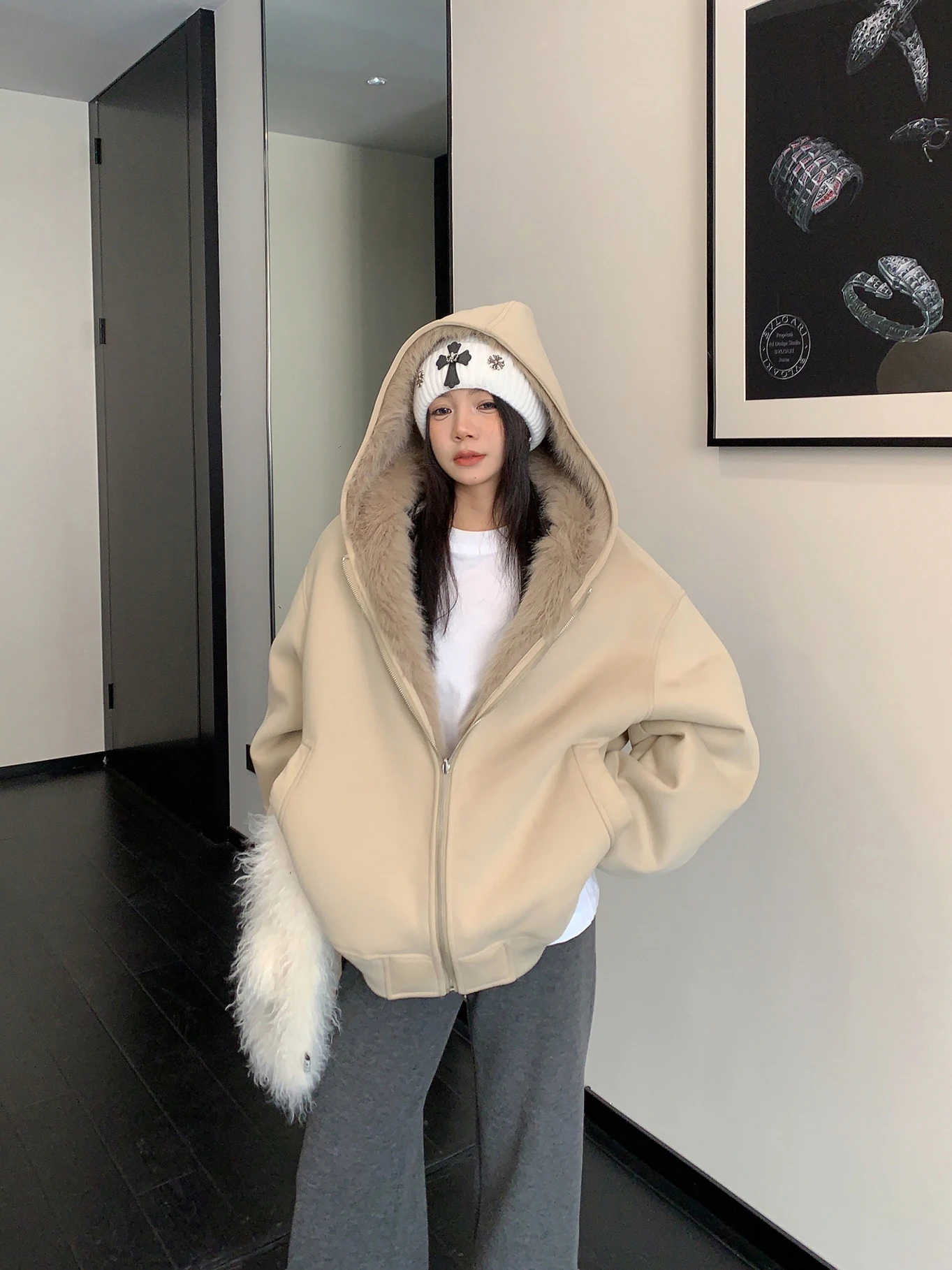 

Утепленная женская куртка Oisis Street Sle с капюшоном, теплая, модная, повседневная, свободного кроя, с длинными рукавами, на молнии