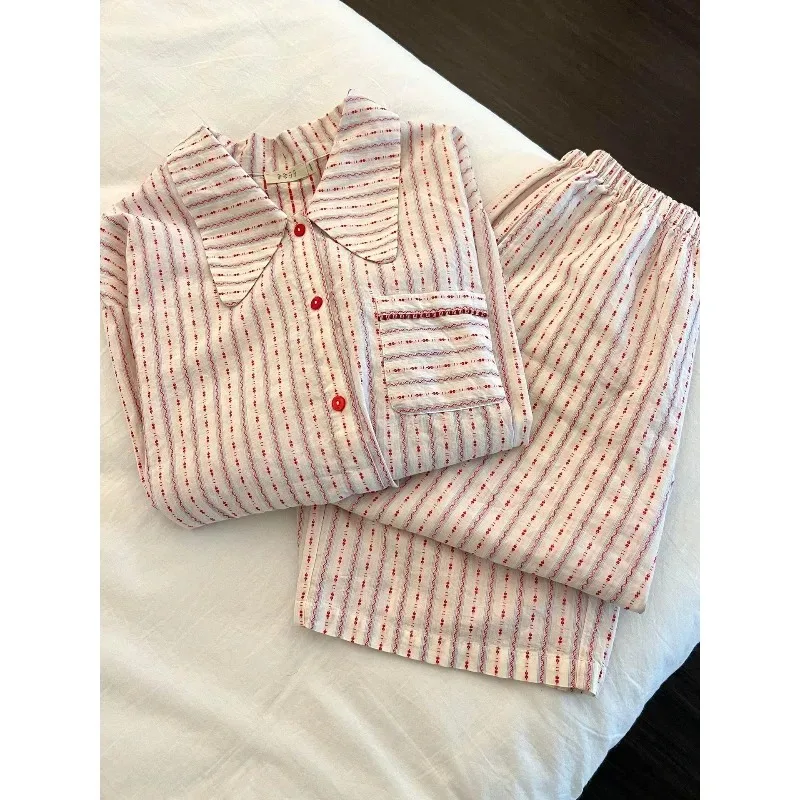 

Women's Striped Pajamas Set Button Top And Trousers Sleepwear 2 Piece Set For Women Autumn Casual Suit Loungewear