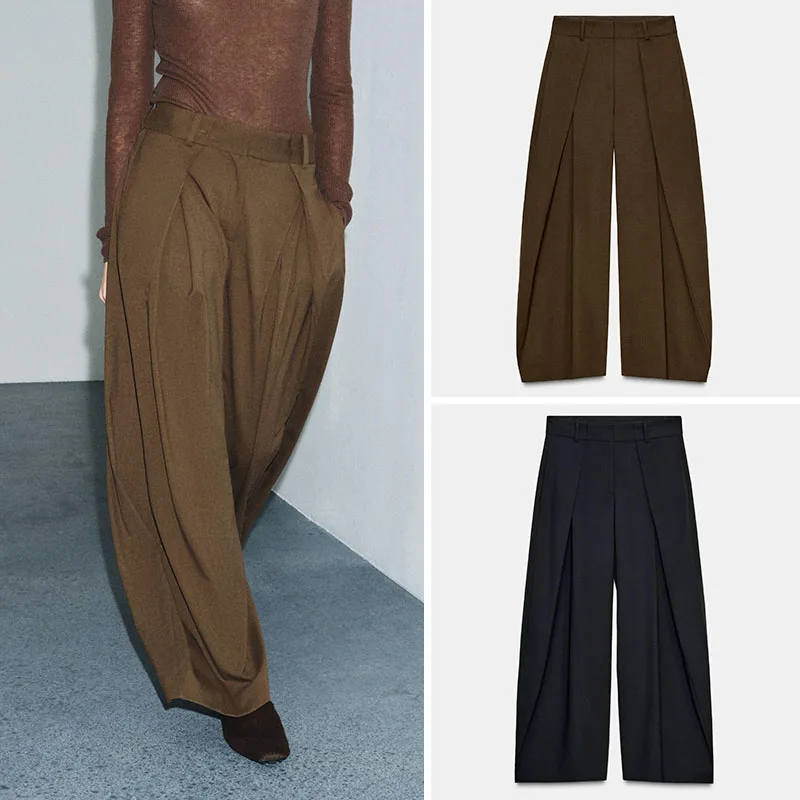 Women's Casual Versatile Loose Pleated Long Pants mid Waist Wide Leg Trousers Winter New Arrival Faionable Ethnic Sle