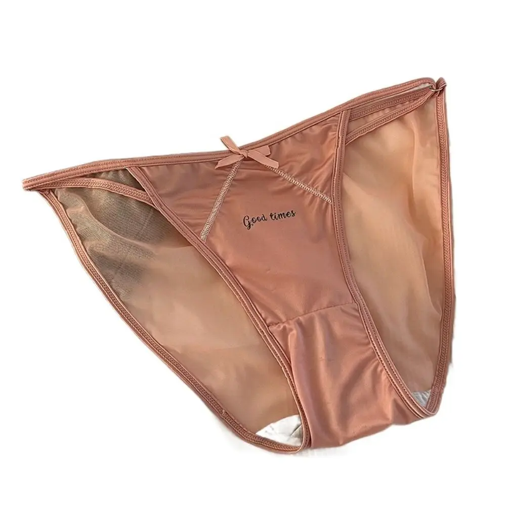 Smooth Elastic Satin Cotton Crotch Breathable Adjustable Mesh Briefs Women Underwear Korean Style Panties Low Waist Briefs