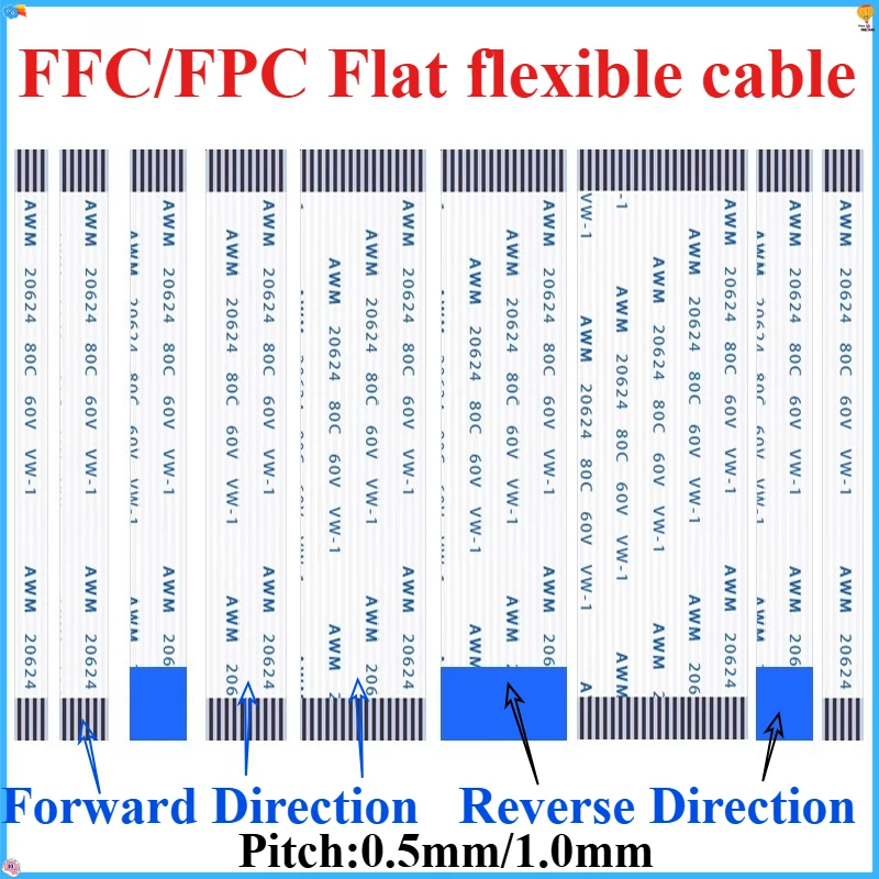 10PCS/Lot Flat Flexible Cable FFC FPC AWM 20624 80C 60V VW-1 FFC-0.5MM 1.0MM 4/5/6/8/10/12/14/16/18/20/24/26/30/32 Pin