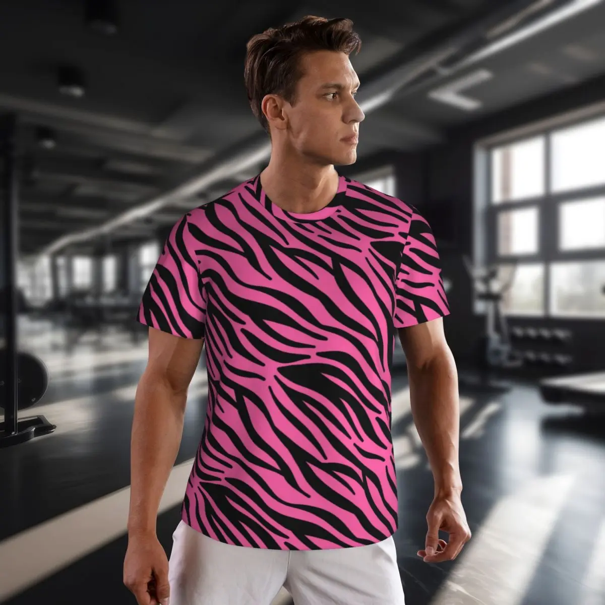 Pink Zebra Print Sports T Shirt Black Stripes Hippie T-Shirts Man Awesome Tshirt Beach Short Sleeve Design Tops