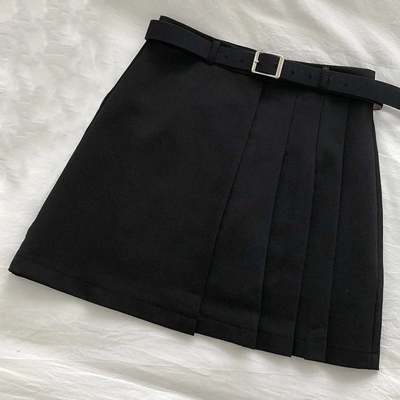 Sexy High Waist Short Skirt Women 2023 Summer Loose Asymmetric Pleated Mini skirts Woman Black Grey waistband package hip Skirt