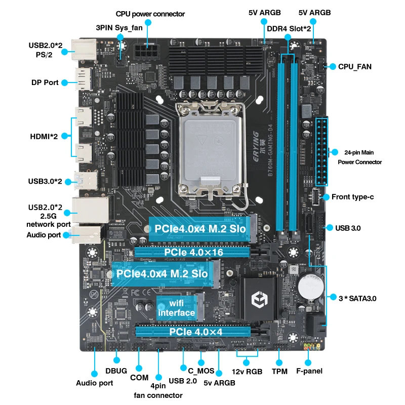 ERYING B760M Gaming D4 Motherboard LGA1700 Support Core i3/i5/i7/i9 12th/13th/14th CPU 12400F 12600F 12700F 13600F 14400F 14600k