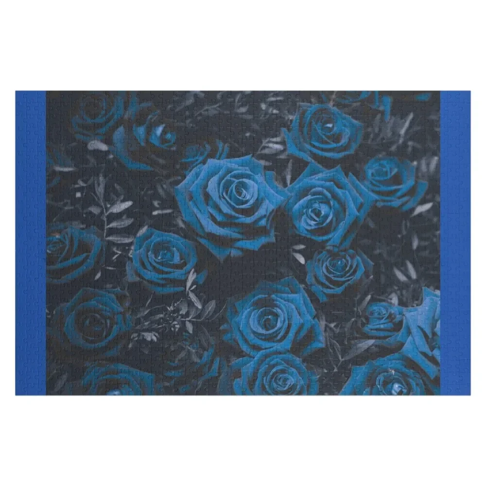 Blue intense rose flowers abstract pattern Jigsaw Puzzle Personalized Gifts Customized Picture Custom Child Puzzle