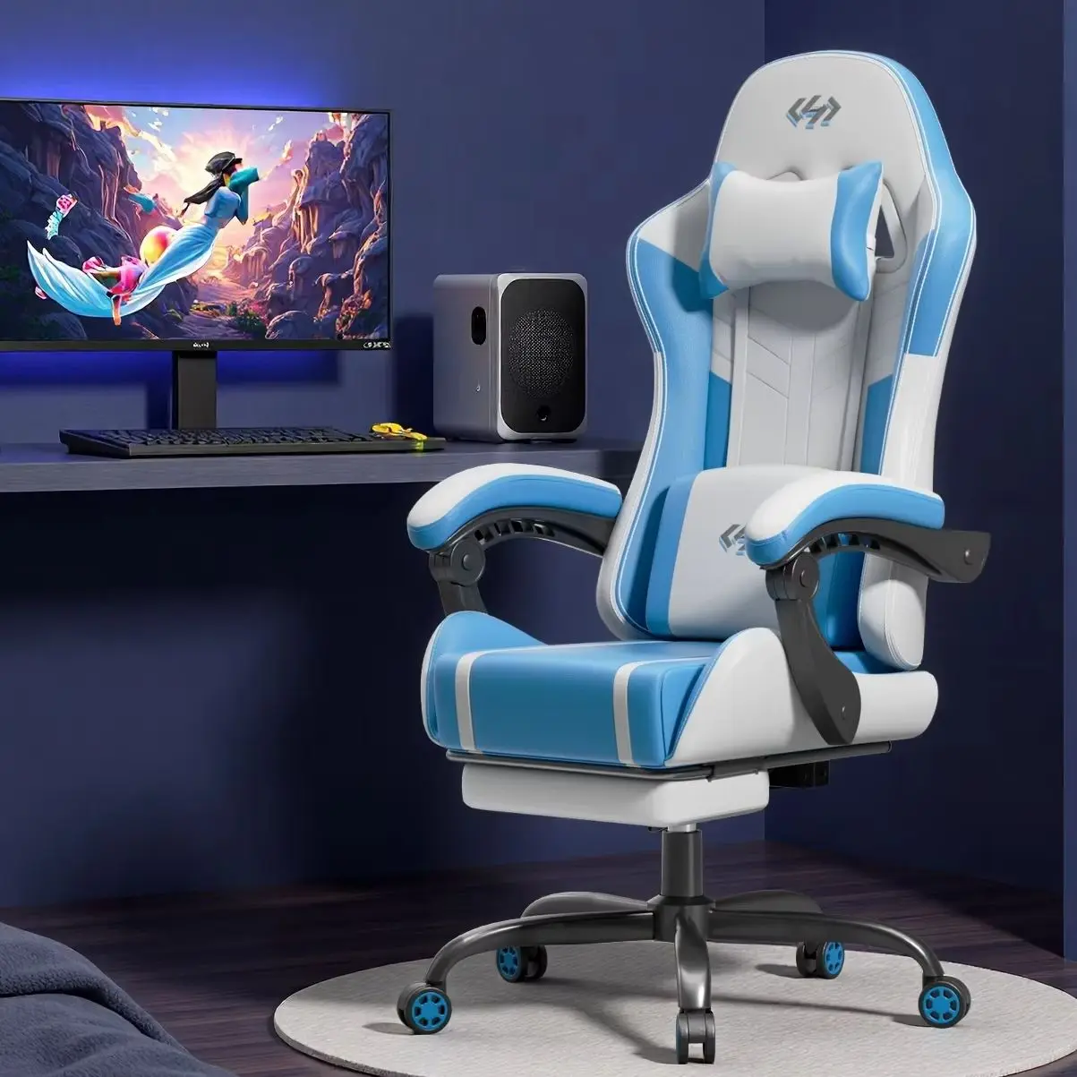 NEBMAAX Ergonomic Gaming Chair with Footrest
