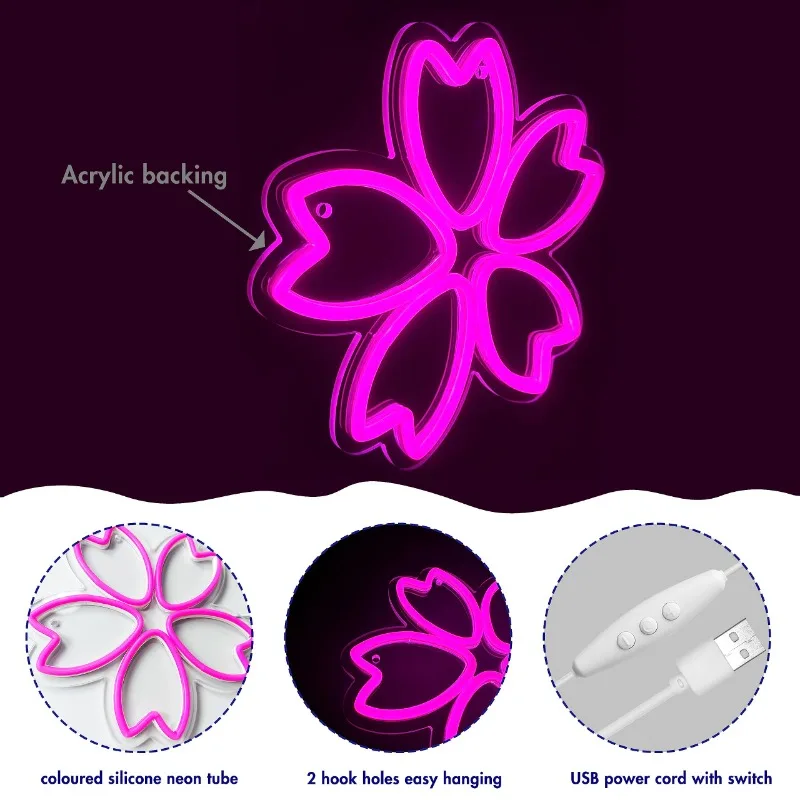 Blossoms Flower LED Neon Light Sign for Wall Decor Pink Neon Light Room Decor for Teen Girls