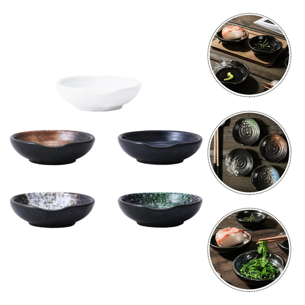 

5Pcs Ceramics Seasoning Dipping Bowls Round Small Saucer for Soy Tableware Sauce Dish Mini Household Saucer Sauce Dishes