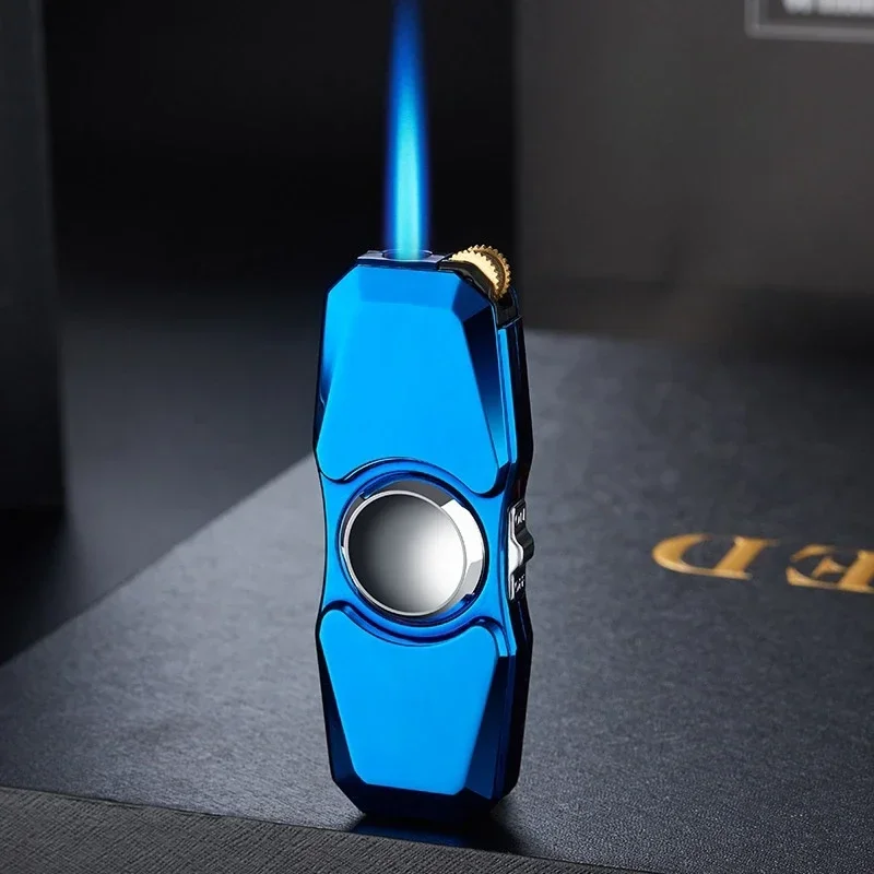 Cool Metal Fingertip Rotating Windproof Lighter, Blue Flame Torch, Grinding Wheel Lighter, Direct Smoking Accessories