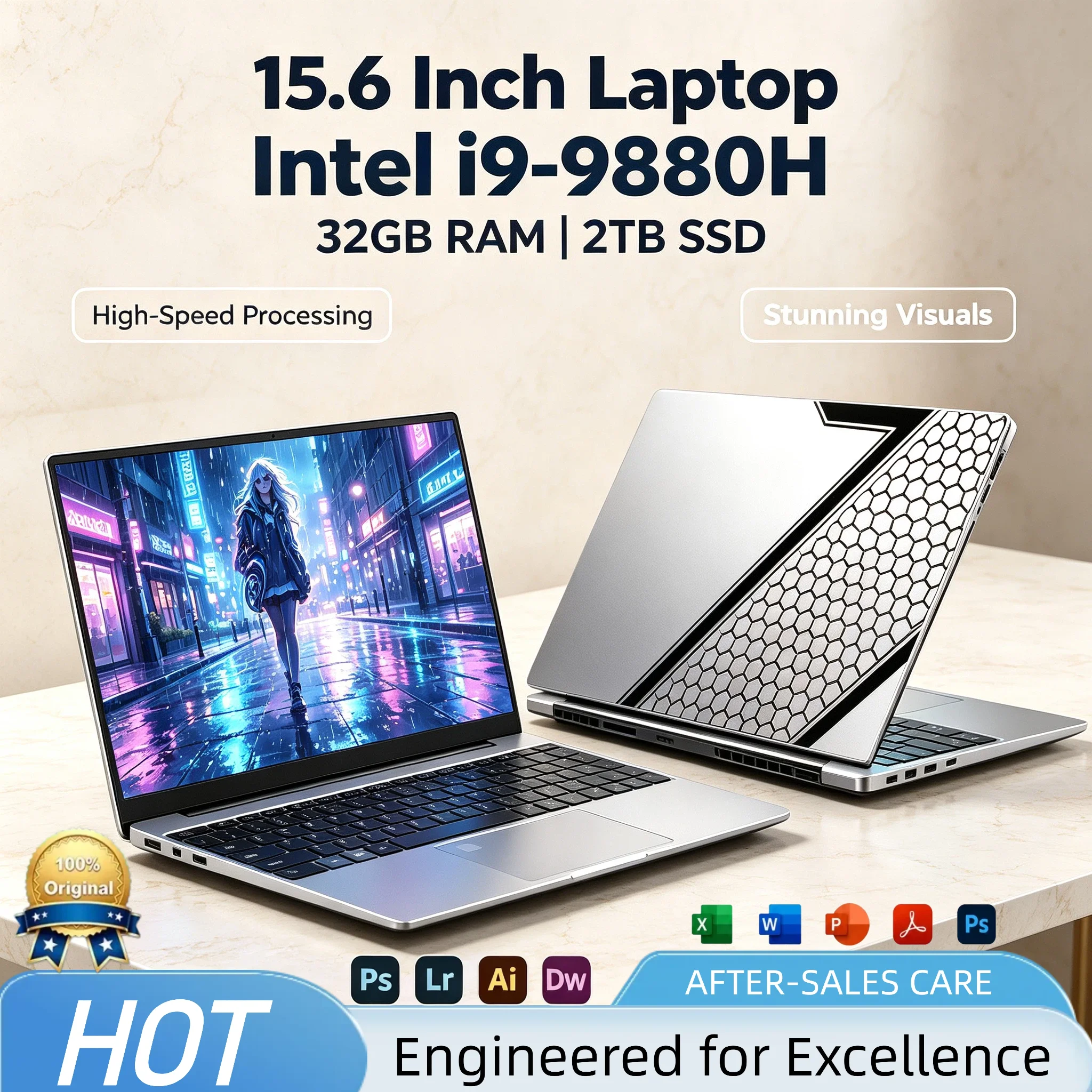 Intel Core i9-9880H 15.6 Inch Gaming Laptop 8C16T 2.3-4.8GHz 24MB Cache 16GB 2TB SSD UHD 630 High Performance Workstation Pro
