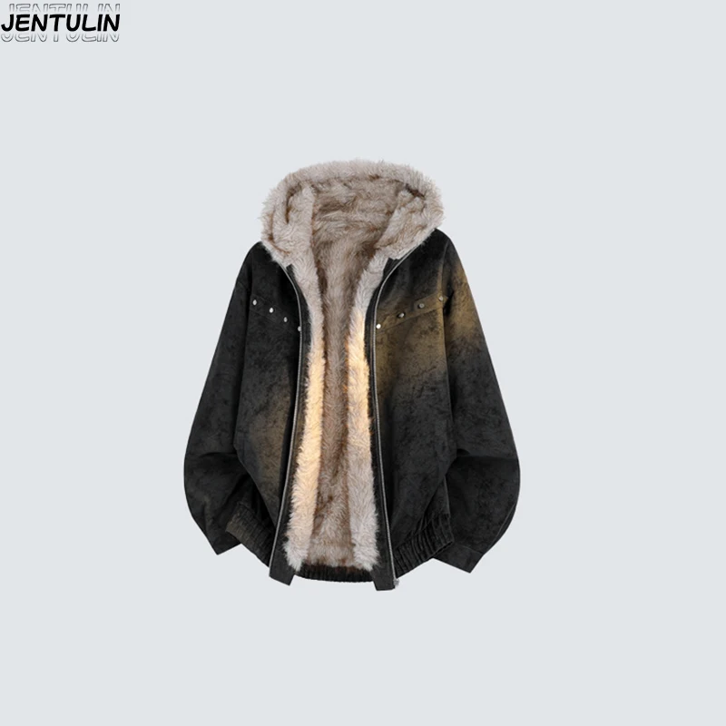 Autumn And Winter New Retro Vintage Vintage Hooded Jacket With Thick Fur Inner Collar Casual Mountain Carved Cotton Jacket