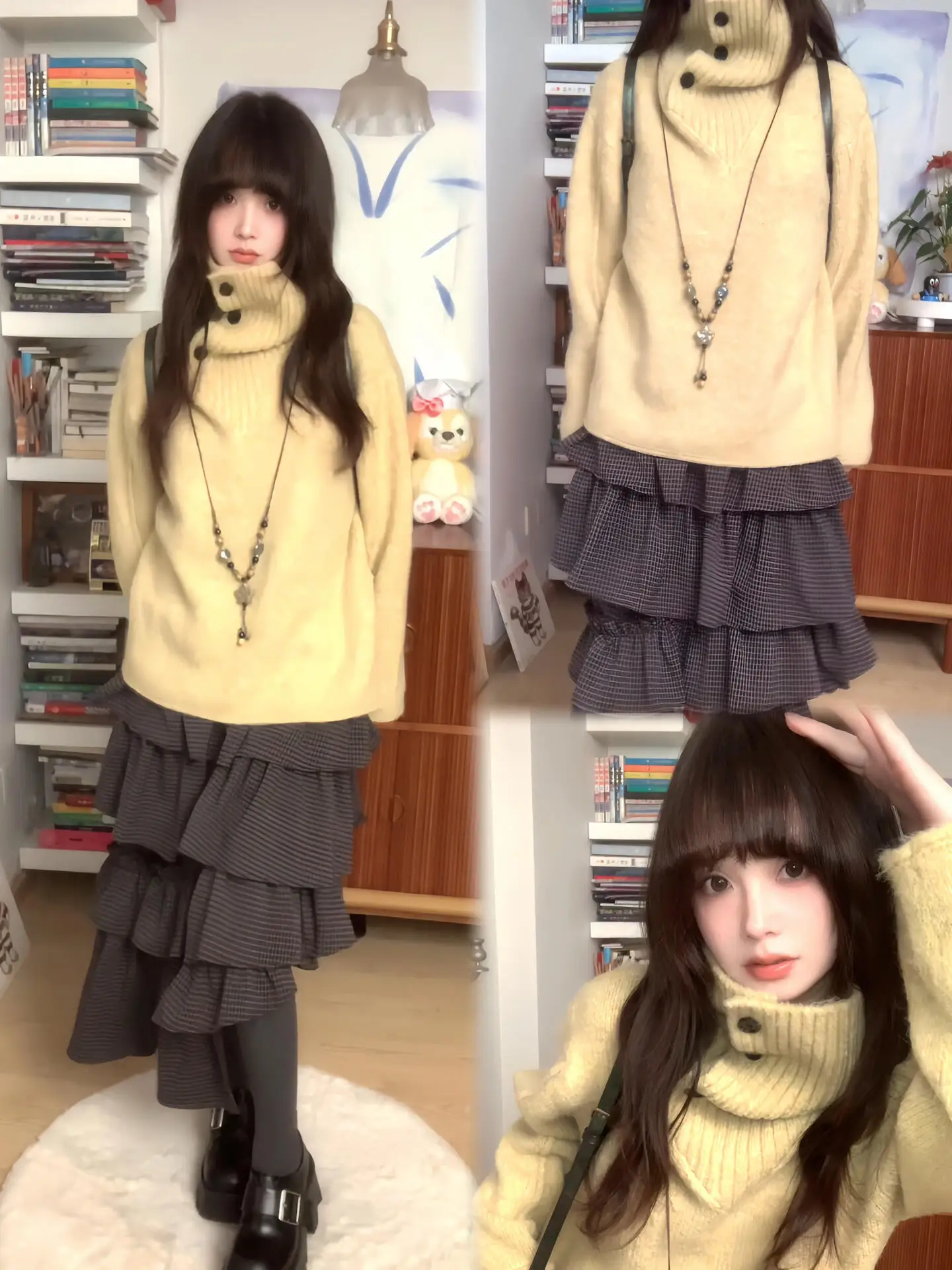 Autumn Winter Thiened Yellow High Collar Sweater Women's Loose Knitted Top Outerwear Inner Match 2025 Trendy Lazy Sle