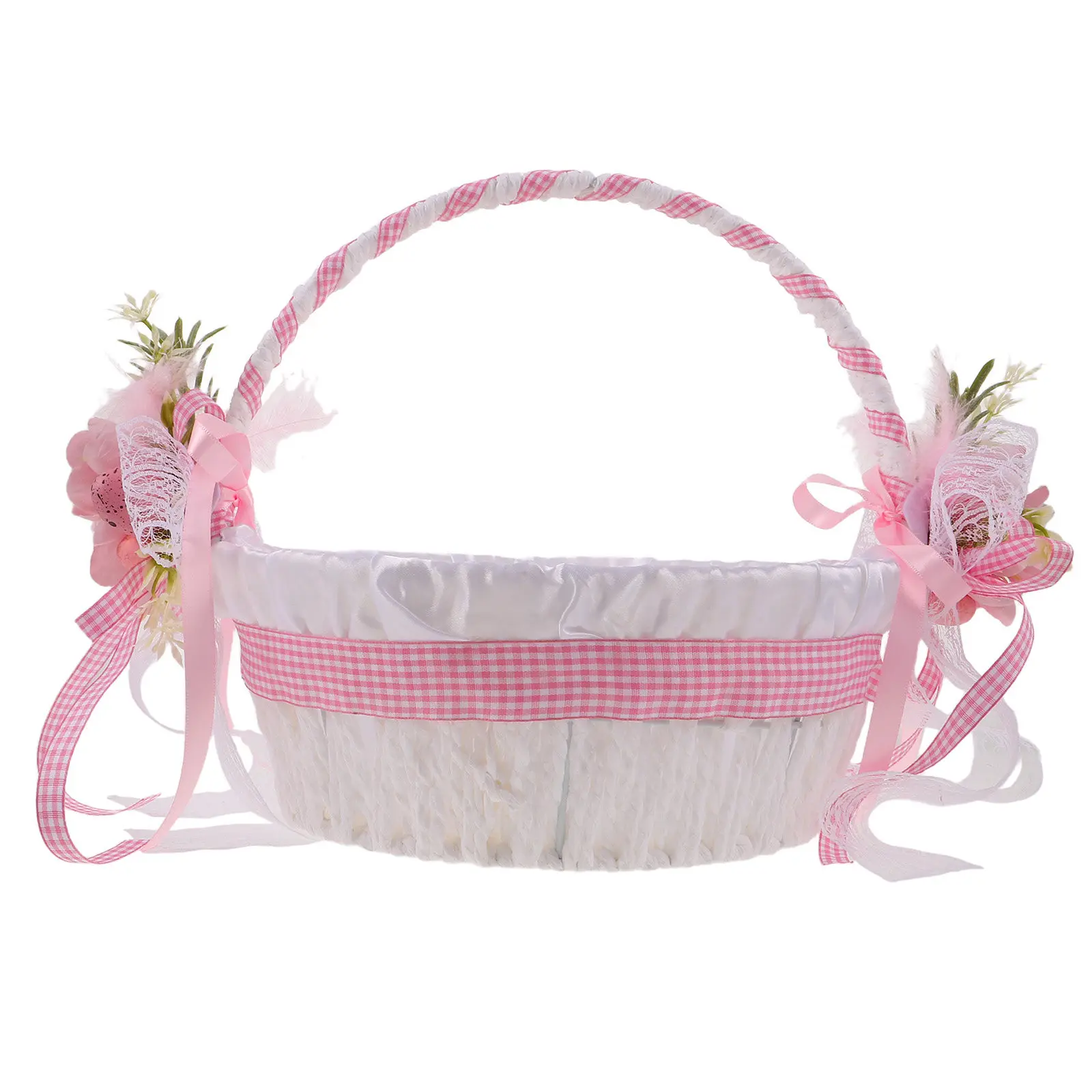 Handwoven Easter Candy Storage Basket Decorative Handle Rustic Flower Girl Basket for Wedding Party Favor Egg Storage Festival