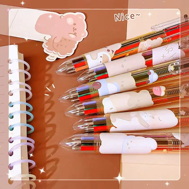 offices accessories kawaii stationery items Color markers back to school acsesories cute bear Ballpoint pen 6 color pen