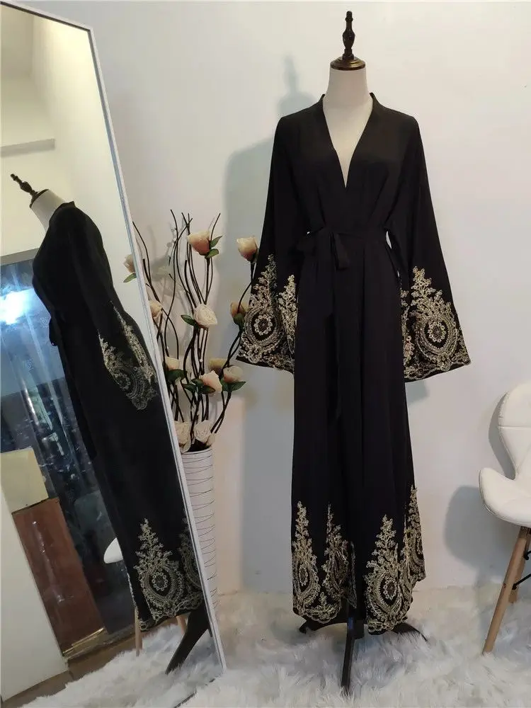 Ramadan Eid Black Kimono Abaya Damen Dubai Islam Muslim Modest Women Clothing Kebaya Kaftan Robe Musulmane Caftan Marocain Femme