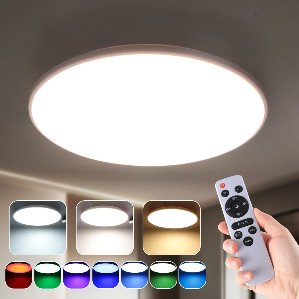 Modern Simple RGB Colorful Atmosphere Ceiling Lamp Remote Control Dimmable Home Living Room Bedroom LED Ceiling Lamp