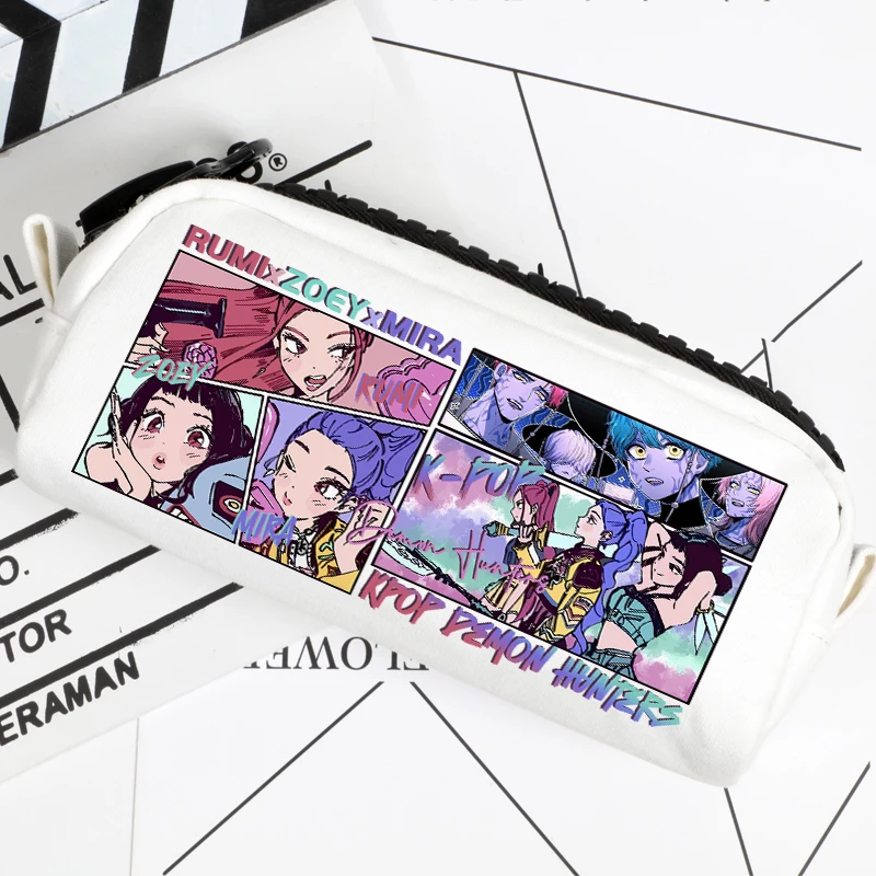 

KPop Demon Hunters Cartoon Pencilcase Canvas Zipper Large Capacity Pen Bag Stationery Storage Bag Students School Supplies Gifts