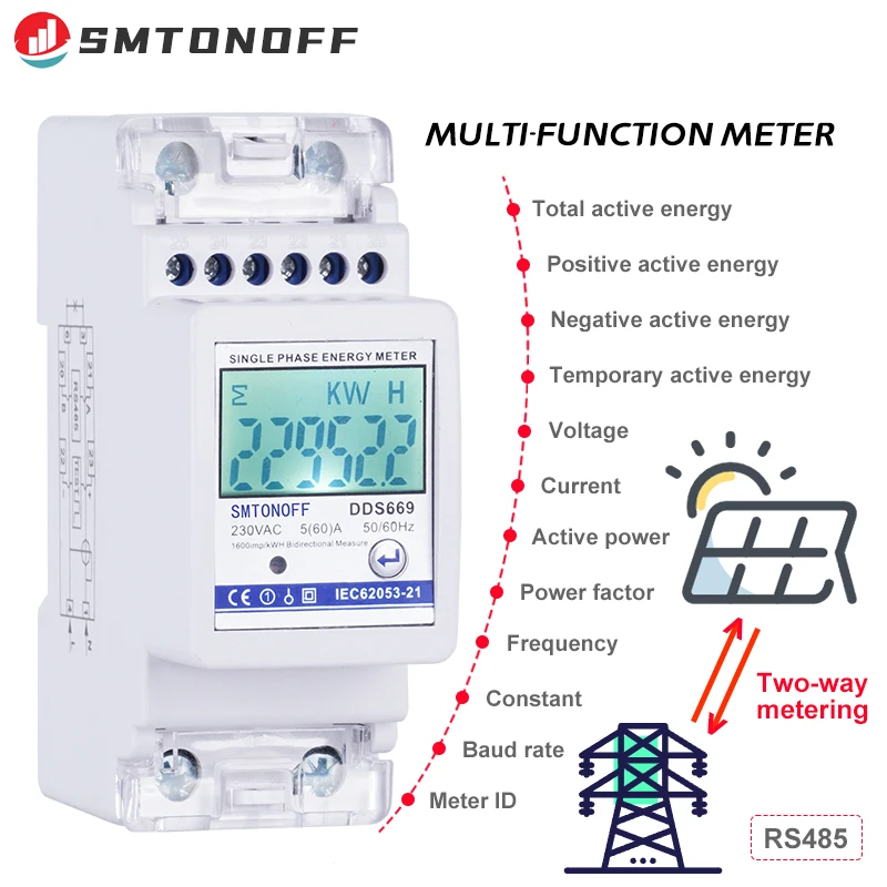 Multifunction meter Bi-directional measuring meter single phase grid solar two way meter smart energy meter RS485 Communication