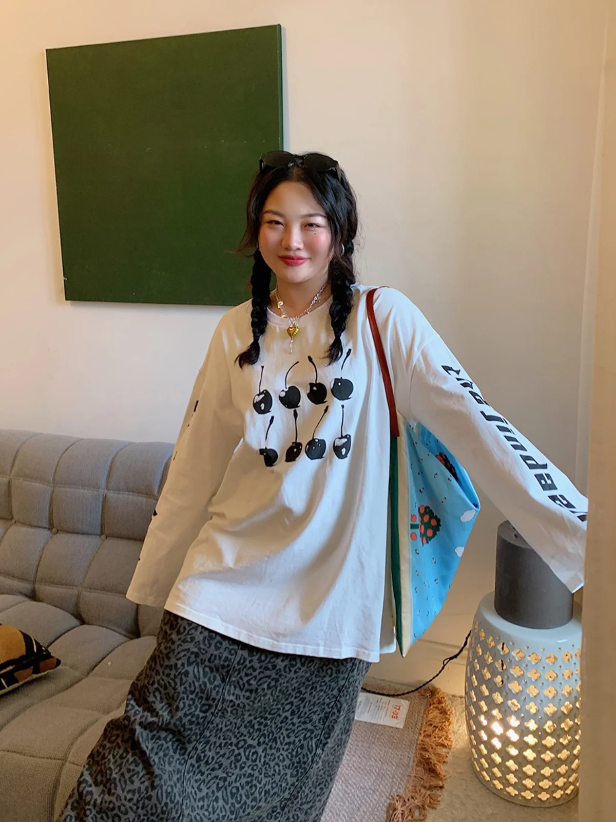 

Свободная женская футболка с длинным рукавом, базовая, из хлопка, повседневная, больших размеров, для ранней осени, Dazi Gold Branch