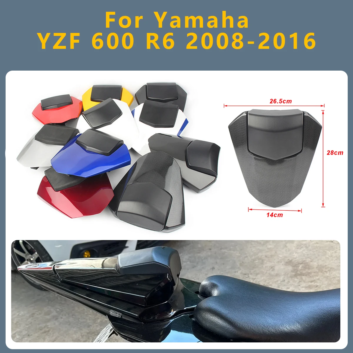 

For Yamaha YZF 600 R6 2008-2016 Motorcycle Pillion Rear Seat Cover Cowl Solo Cowl Rear Fairing YZF-600 YZF-R6 YZF600 YZFR6