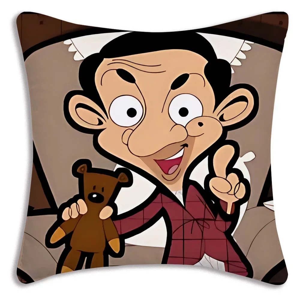 Mr. Bean Cartoon Pillow Covers Cartoon Sofa Decorative Home Double-sided Printing Short Plush Cute Cushion Cover