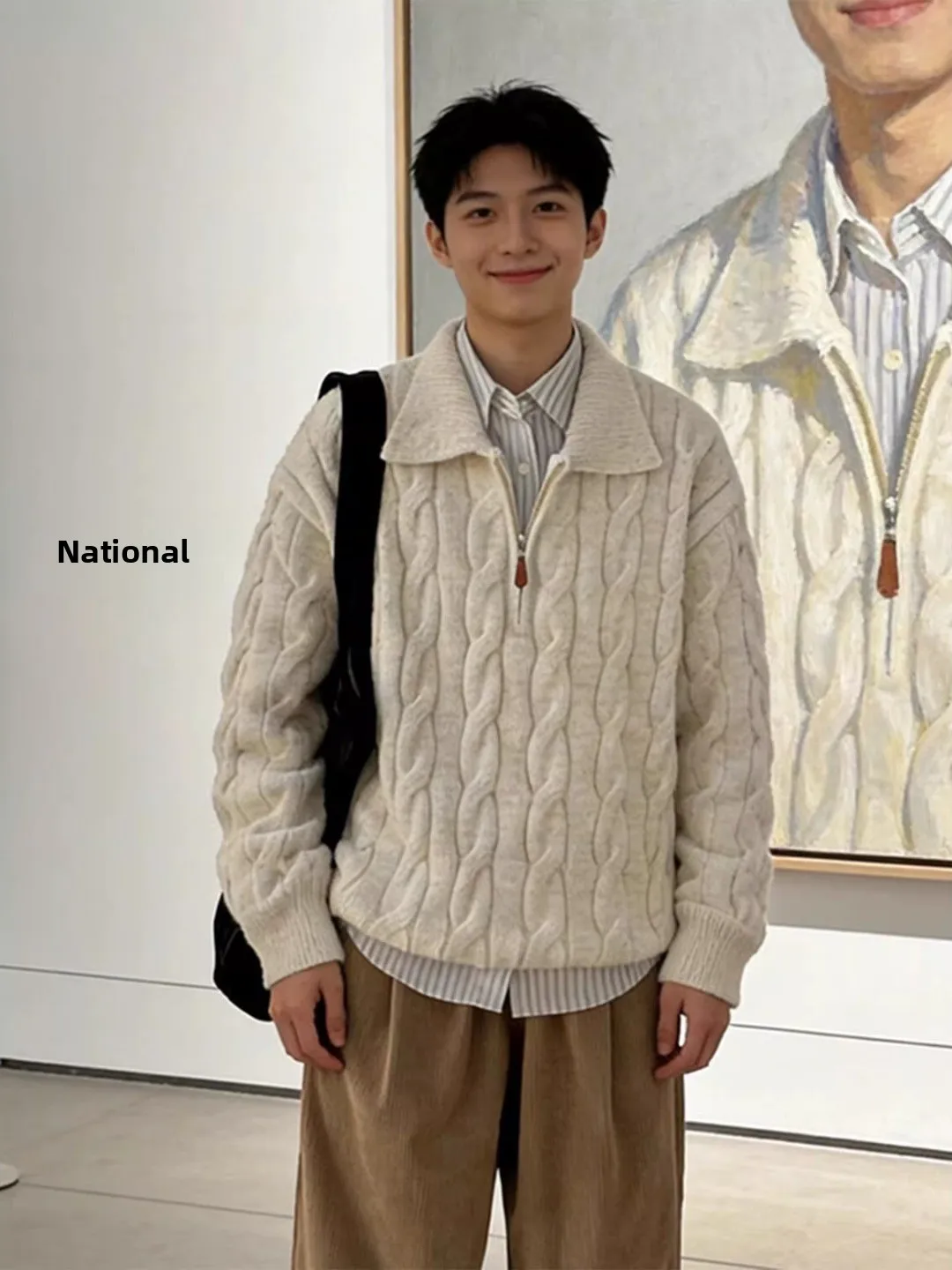 

Американский ретро витой Ne вязаный свитер, мужской зимний теплый внутренний свитер, основание irt f на молнии, свободный крой, удобный полиэстер...