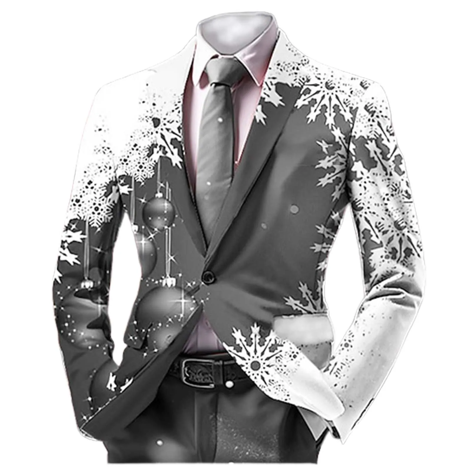 Men Blazer Jacket Suit Christmas Tuxedo Xmas Snowflake New Year Coat Santa Party Blazers Outerwear Night Carnival Party Costumes