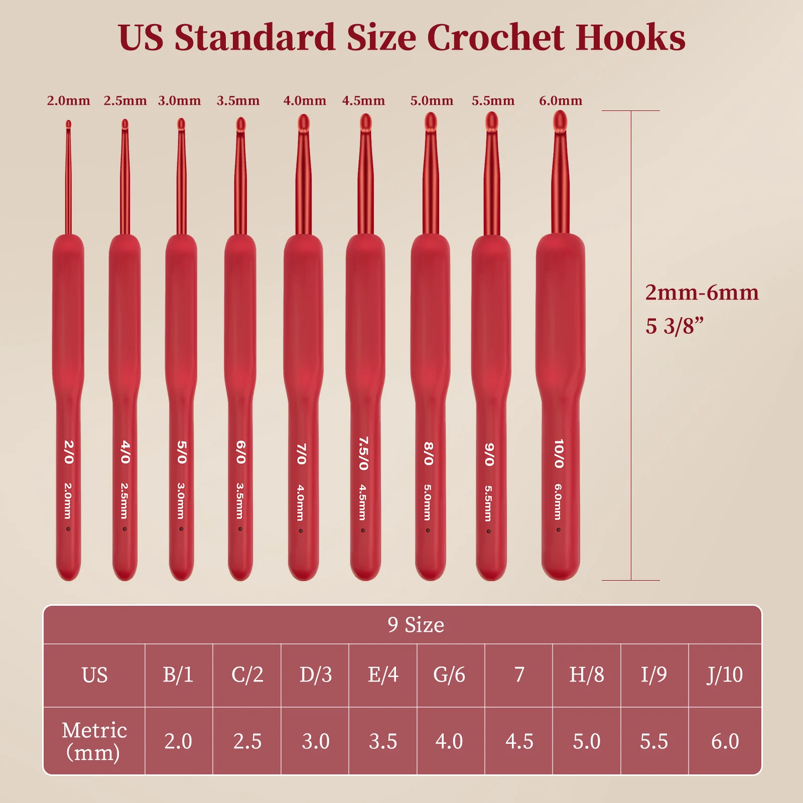 Red Crochet Hook Needle Silicone Handle Aluminum Crochet Needle Set Ergonomic Crochet Hooks for Arthritic Hands Crochet Gift9Pcs image 2