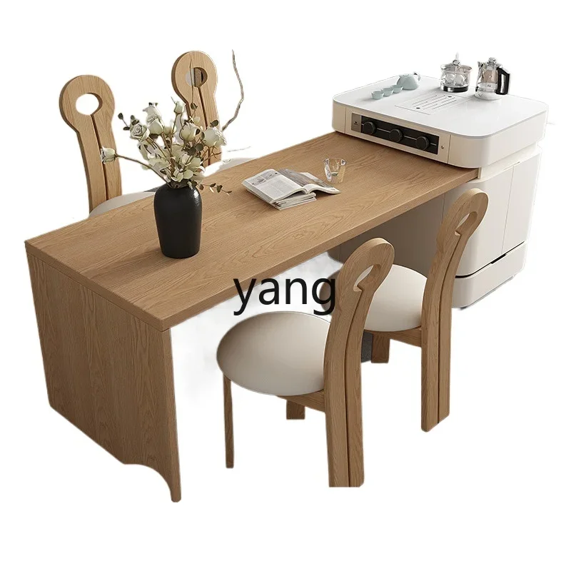 LH cream dining table integrated household retractable solid wood wabi-sabi multi-functional kitchen guide table