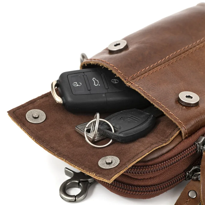 0716 0715 Men's Waist Bag, Mobile Phone Bag, Oil Wax Leather Retro Large Capacity Outdoor Crossbody Backpack