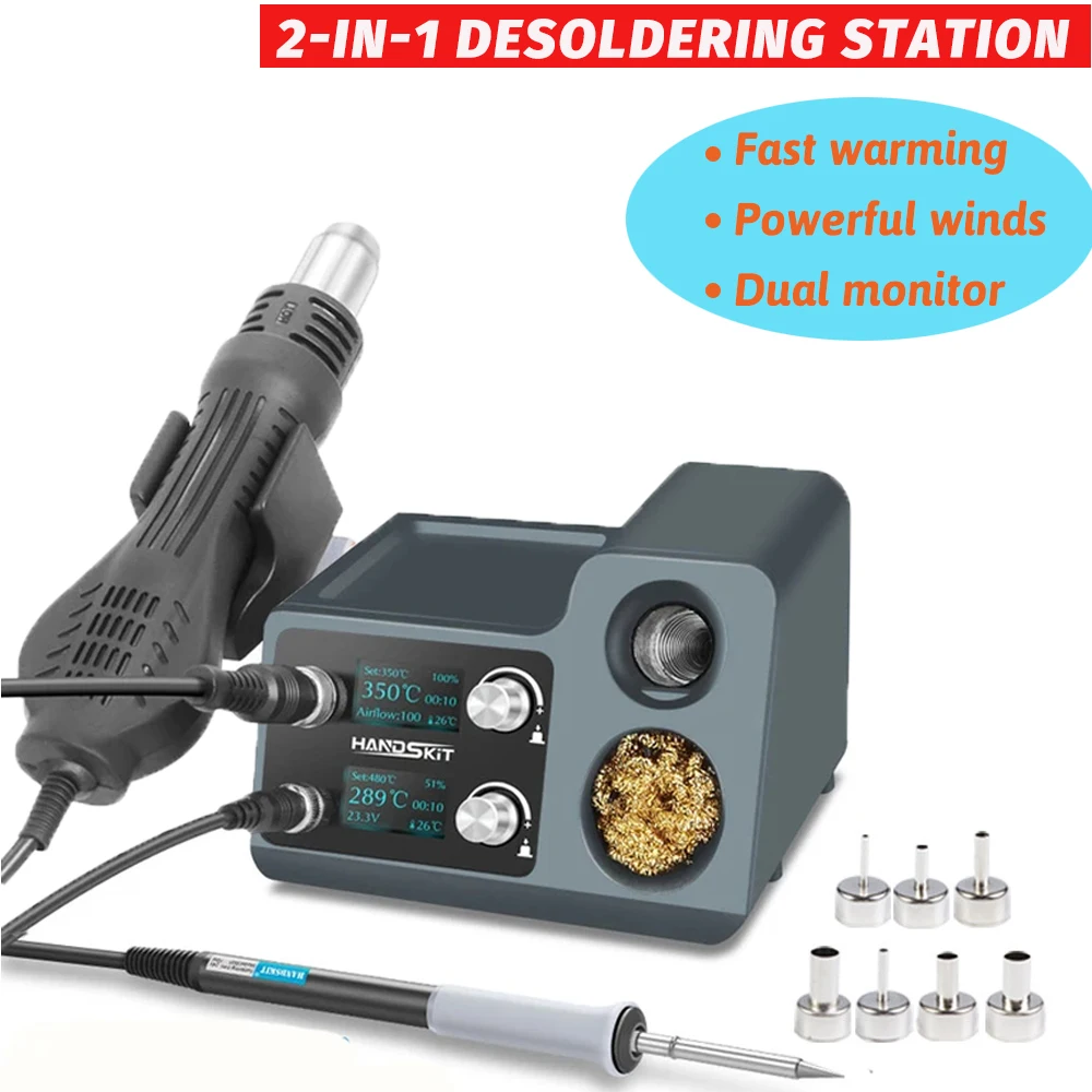 

Two-in-one dual-control digital desoldering station hot air gun soldering iron automatic sleep desoldering repair soldering tool