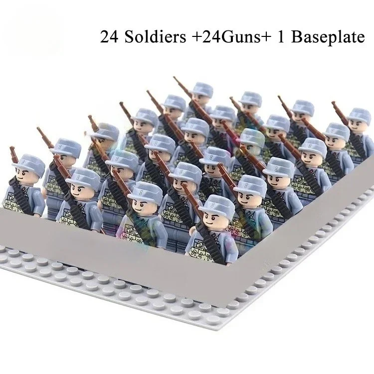 24-teiliges Armeesoldaten-Bausteinset mit Mini-Puppen und Untergrund, DIY-Kriegsszenen-Bausteine, Kinderspielzeug-Sammlung – Detail 7