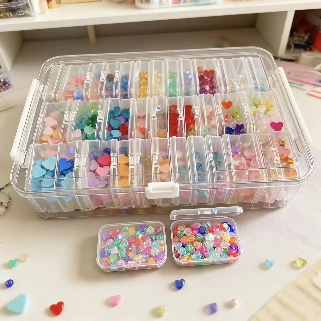 Transparent storage box, 45 individual compartments, with transparent lid, nail accessory sorting box, DIY bead box