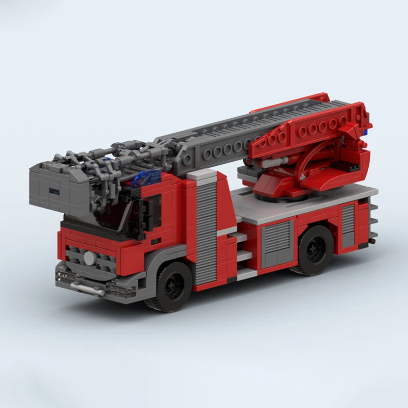 MOC City Series-camión con escalera de bomberos, 590 Uds., Kits de modelos de bloques de construcción, montaje de ladrillos DIY, juguetes de Navidad, recuerdos para niños