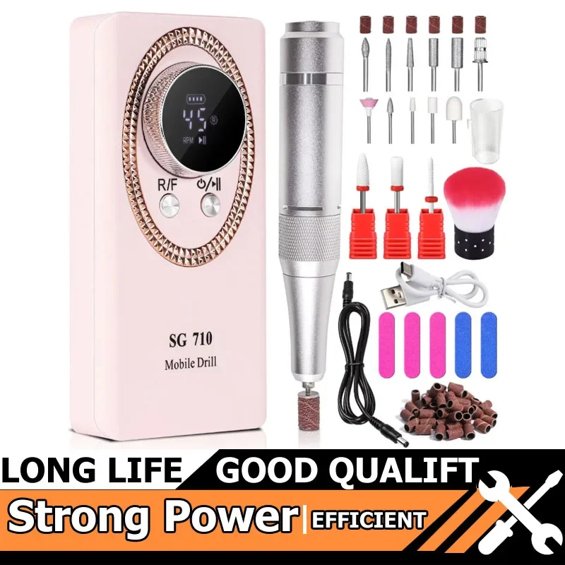 حار 45000 دورة في الدقيقة مع LCD مسمار آلة الحفر قابلة للشحن مانيكير القاطع عرض المحمولة الكهربائية ملف الأظافر مسمار التدريبات الاكريليك #1