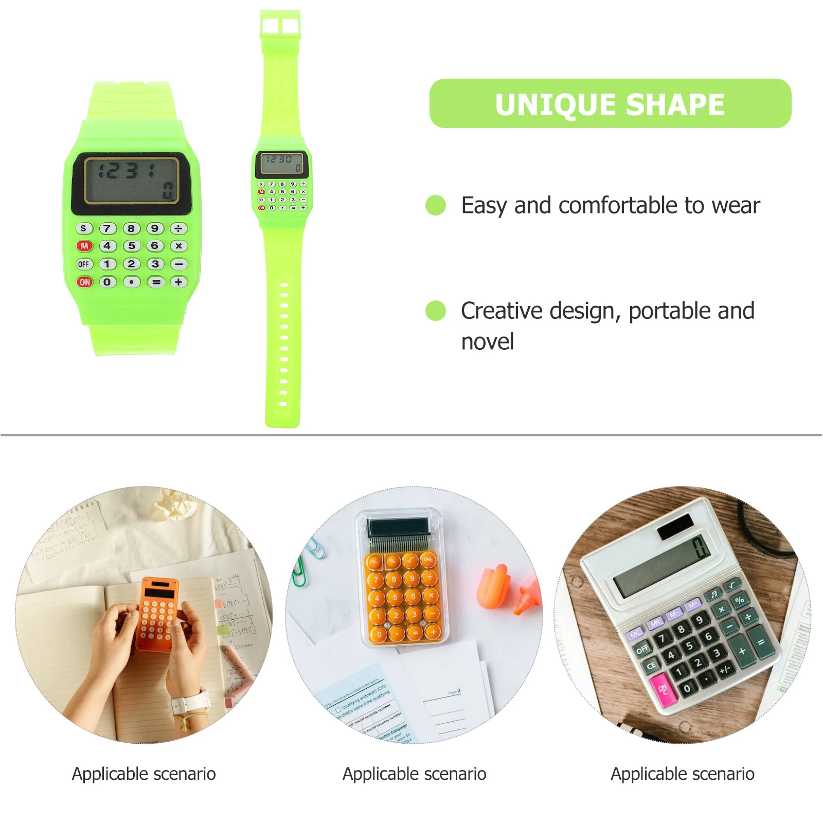 2 pçs crianças calculadora relógio com função matemática criativo wearable gadget para crianças ferramenta de aprendizagem verde