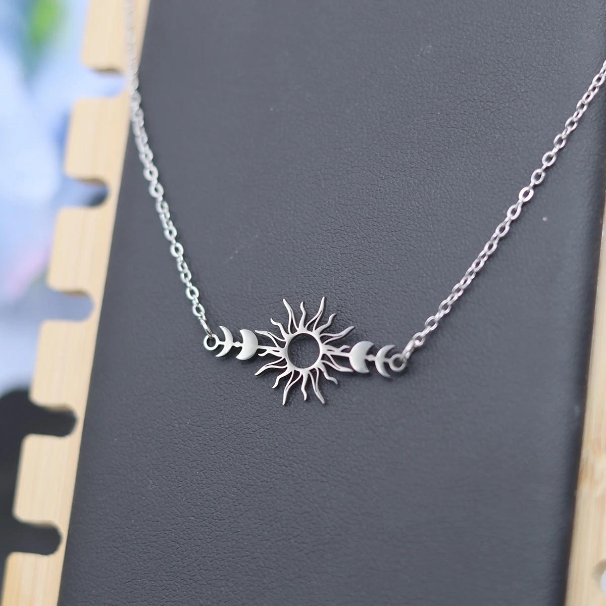 Kinitial Stainless Steel Necklace Sun Moon Phases Pendent Necklaces For Charm Women Birthday Fashion Jewelry Collares Para Mujer
