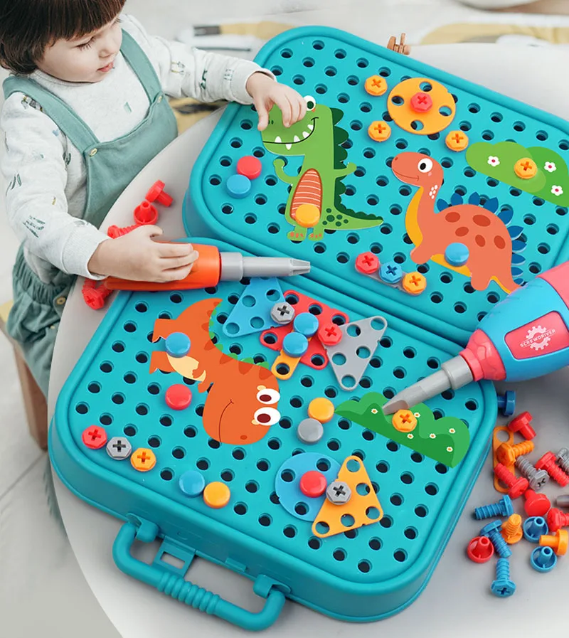 Children Toys Tools Set Electric Drill Screw Nut 3D Puzzle Toys Pretend Play Dinosaur Drilling Assembly Educational Toys for Kid