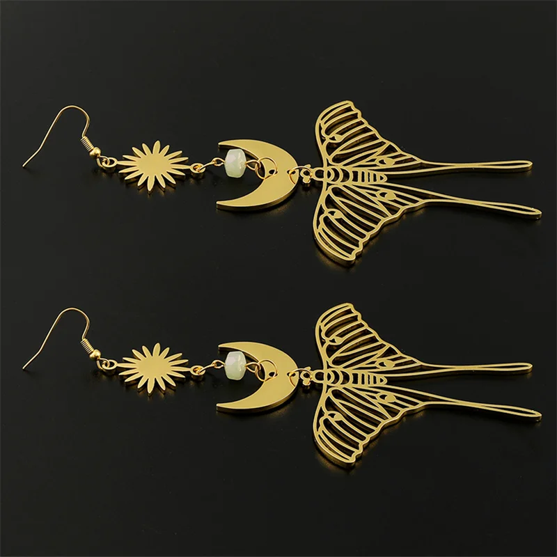 أقراط متدلية متألقة طويلة للغاية ، سبائك القمر والشمس ، كفة أذن رائعة ، قمر وشمس ، مبالغة ، هدية عيد ميلاد #2