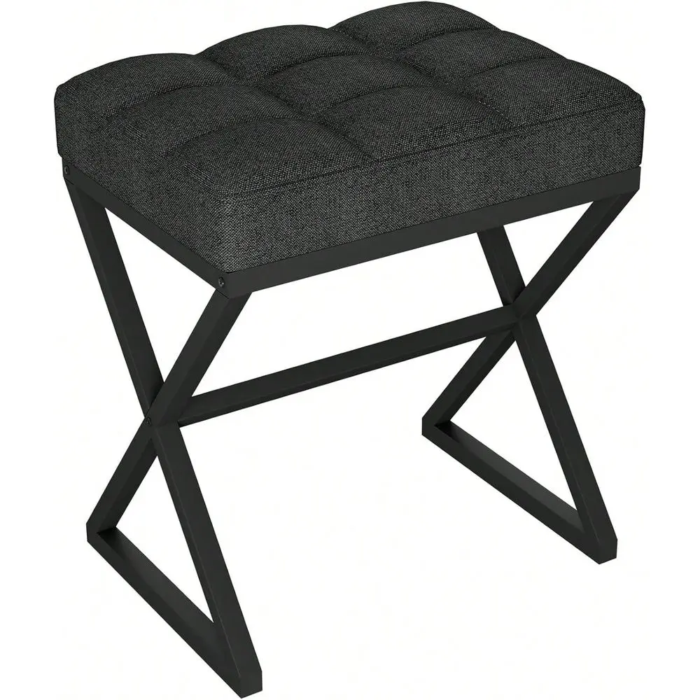 

Stool, Linen Footrest Stool, Ottoman Bench With XShaped Metal Legs, Dressing Stool For Vanity, Living Room, Bedroom, Entryway,