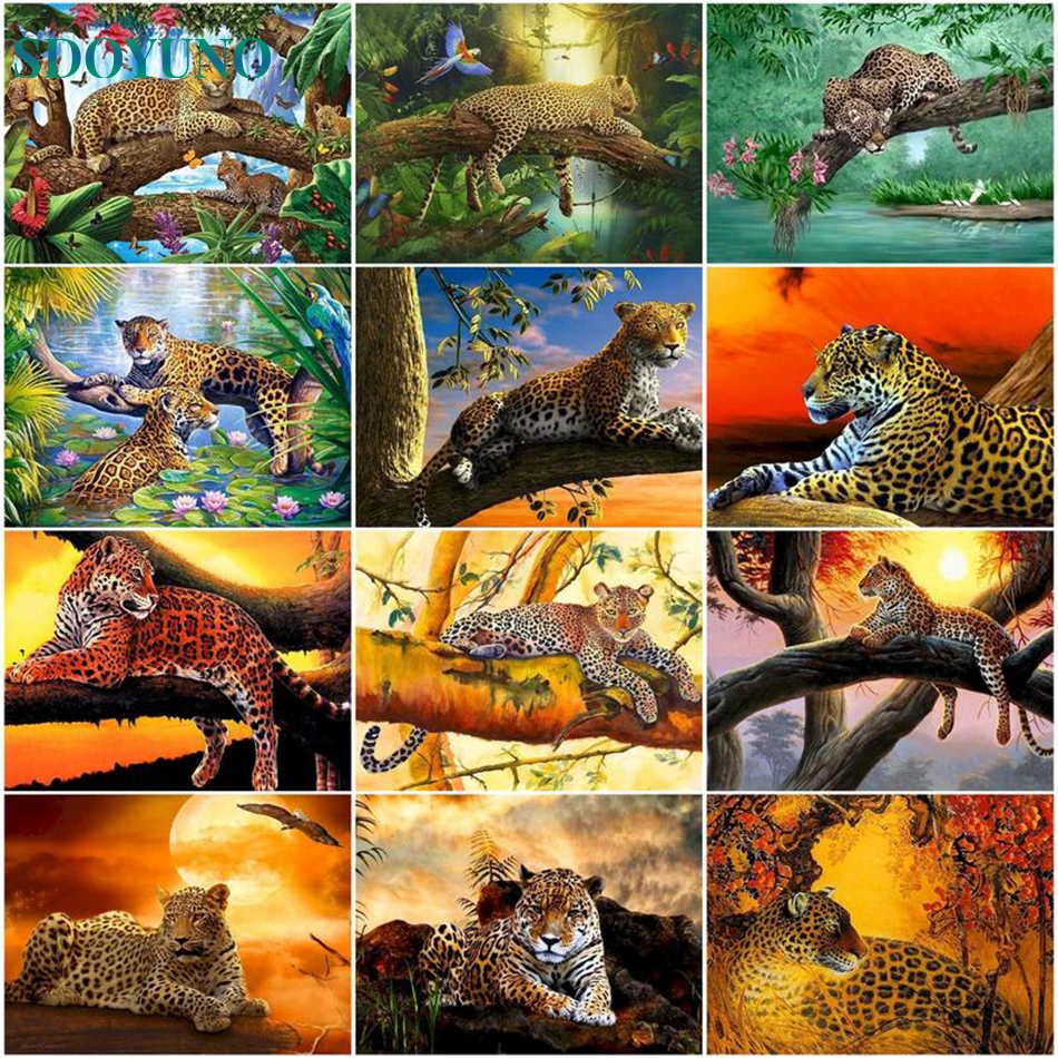 

SDOYUNO DIY Painting By Numbers Leopard Oil Paint By Numbers Animal Kit On Canvas HandPainted Picture Gift Home Wall Art Decor