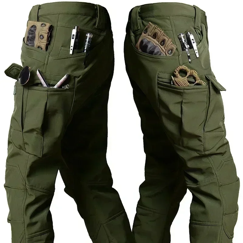 (Non è un set) RU Camo Impermeabile e caldo da uomo Soft Shell Giacca tattica speciale con cappuccio Pantaloni tattici multitasche