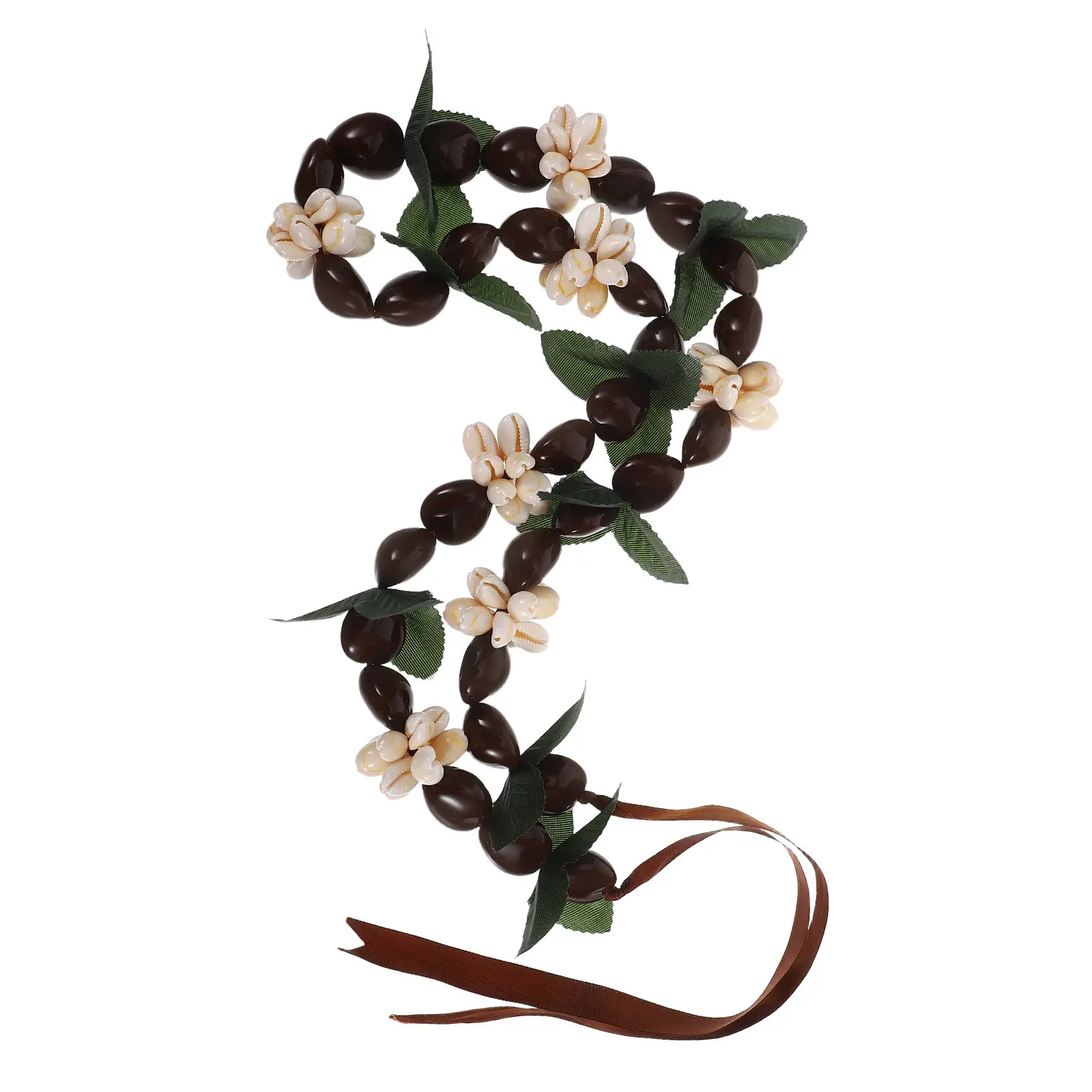 

Hawaiian Graduation Nut Garland Necklace with Artificial Tropical Flowers and Leaves for High School College