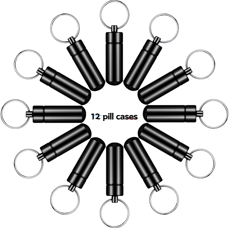 Caja de pastillas portátil de 12 piezas, llavero de aleación de aluminio, Mini organizador de pastillas, estuche de viaje, contenedor, soporte de pastillas de Metal impermeable