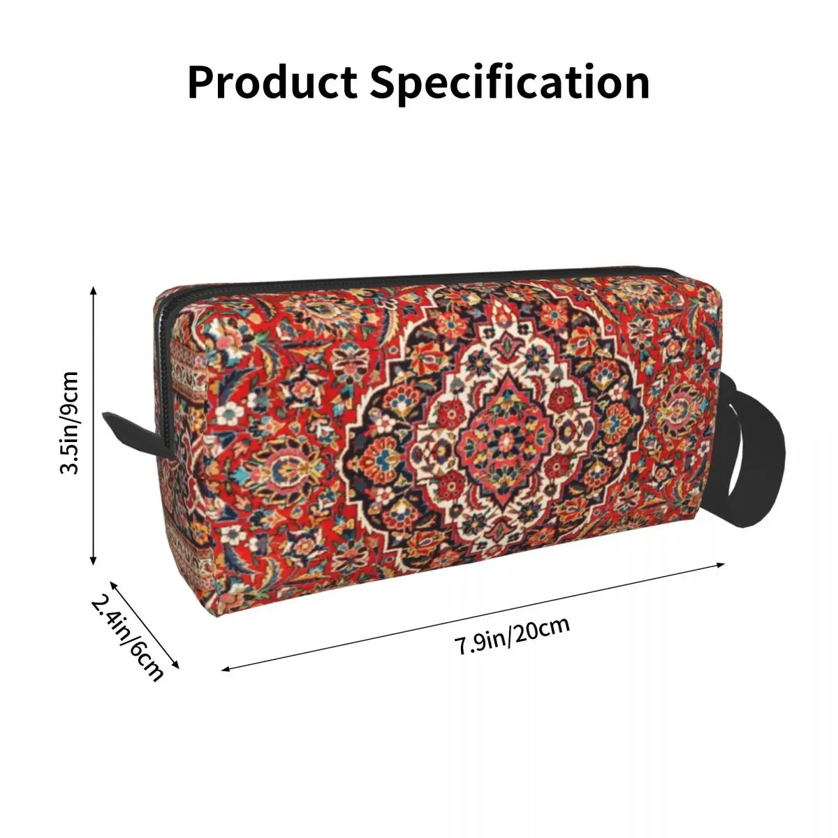 Kashan Antique Central Persian Rug Cosmetic Bag Big Capacity Boho French Aubusson Makeup Case Beauty Storage Toiletry Bags