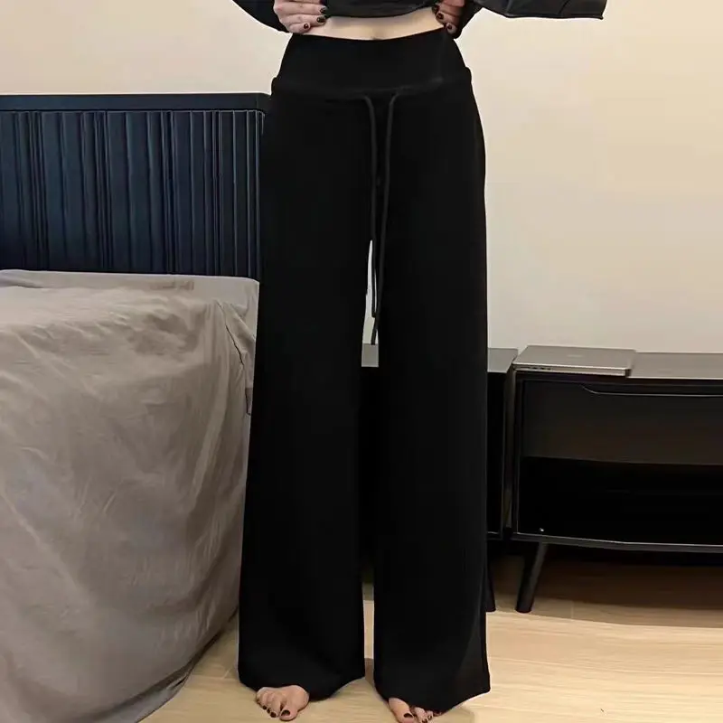 Pantalones de chándal de calle para mujer, pantalones holgados negros a la moda, pantalones de pierna ancha coreanos Harajuku, pantalones deportivos informales de cintura alta para verano