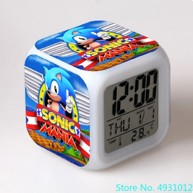 8x8x8cm Anime Sonic Figurine Toys sveglia elettronica orologio digitale orologio luminoso cambia colore bambini studente regalo per bambini